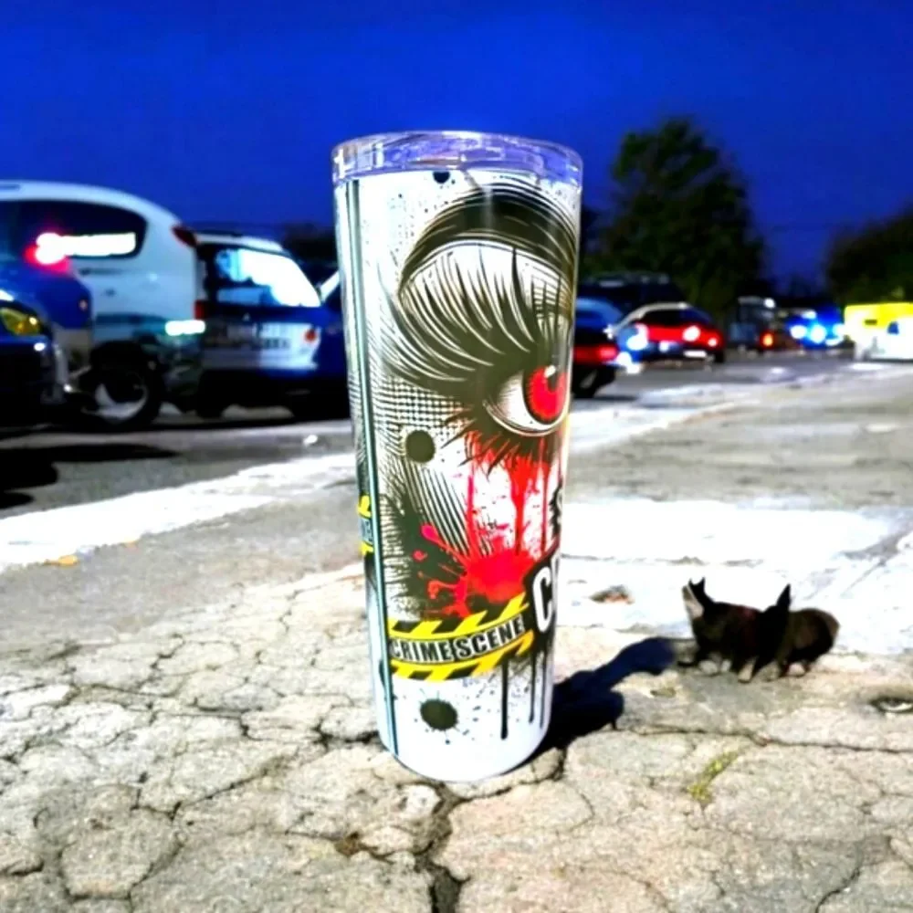 Handmade True Crime 20oz Skinny Tumbler Bloody Halloween Horror Crime Scene Cup